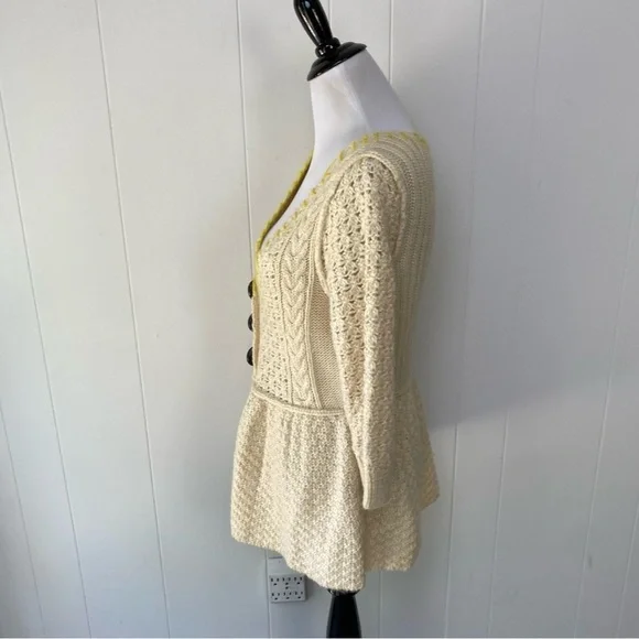 Free People Womens Cardigan Sweater Cream Yellow Wool Blend Casual Sz Medium - Picture 9 of 14